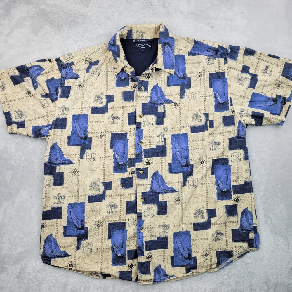 Regatta Shirt Men XL X-Large Tiki Hula Resort Sailor Captain Lighthouse Adult